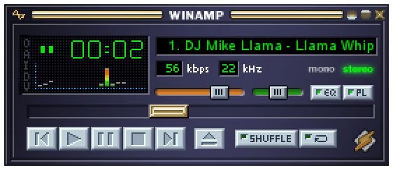 Winamp 2 classic skin playing DJ Mike Llama — Llama Whip